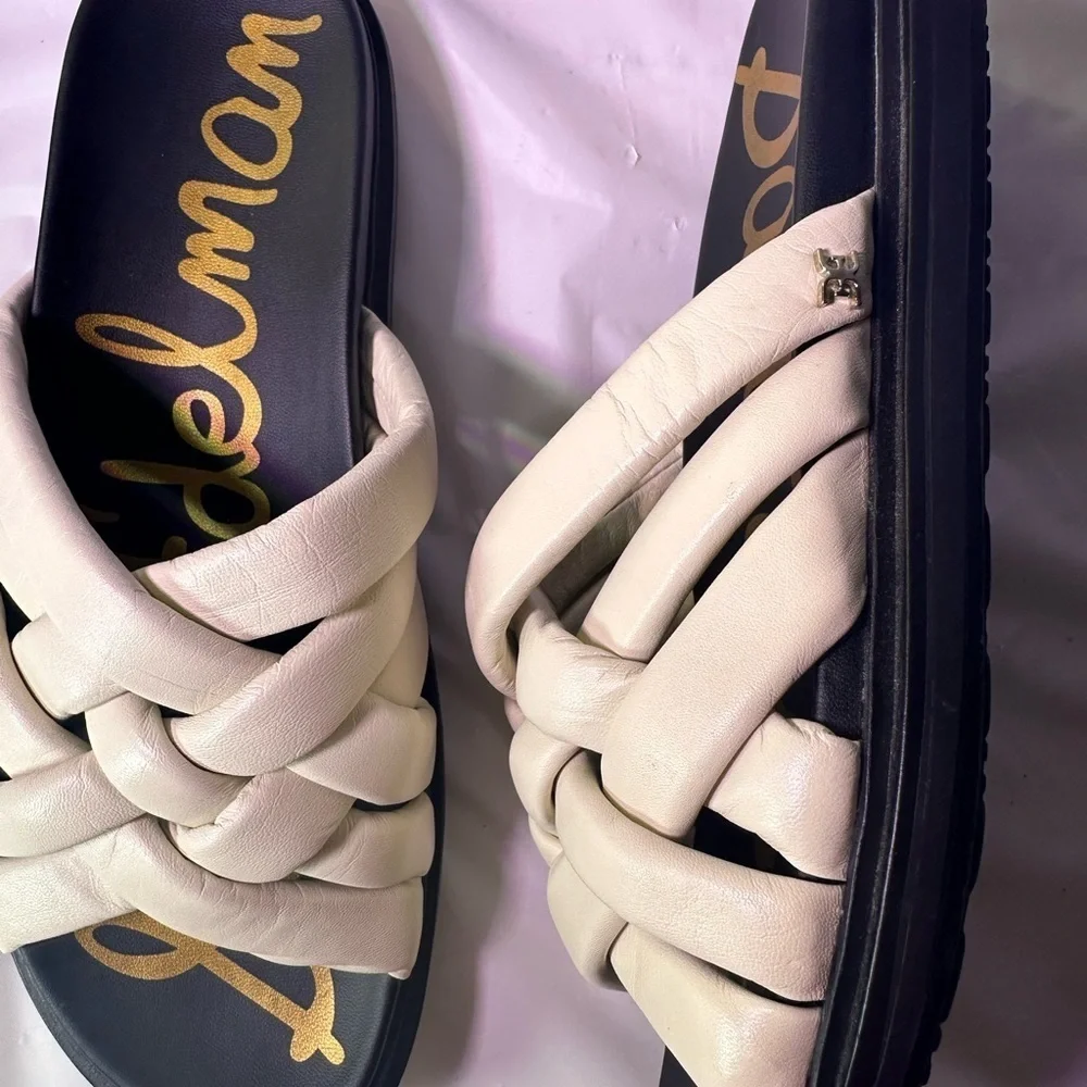 Sam Edelman Cream Woven Slide Sandals